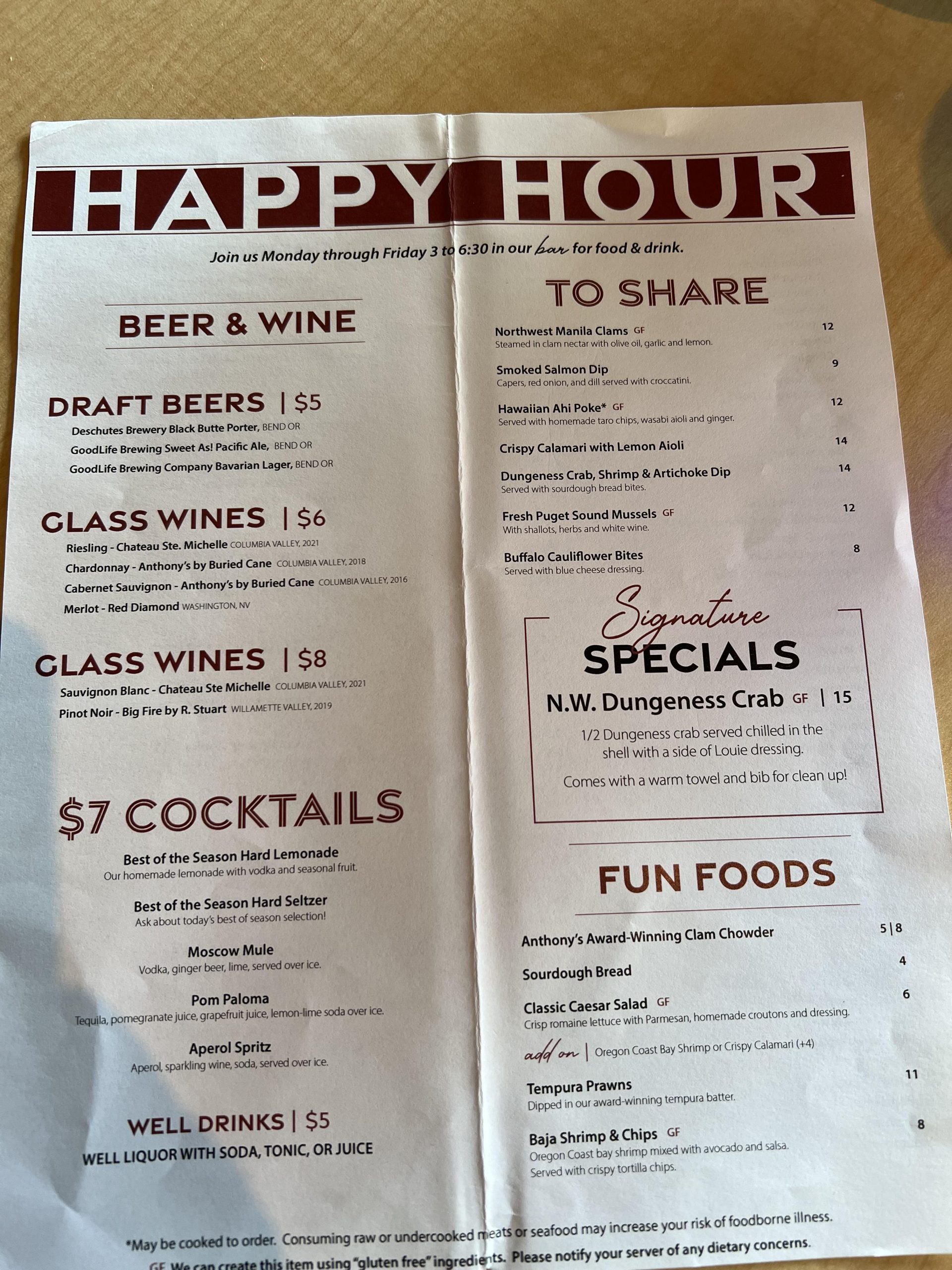 Happy Hour Menu